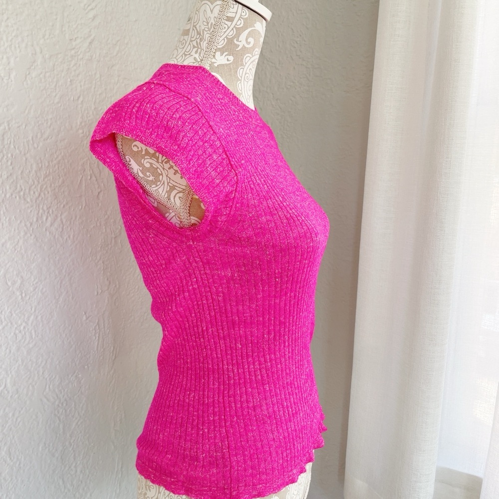 💗 J.Crew Merino Wool & Linen Ribbed Knit Top – Hot Pink, Size Small 💗 - Picture 5 of 7